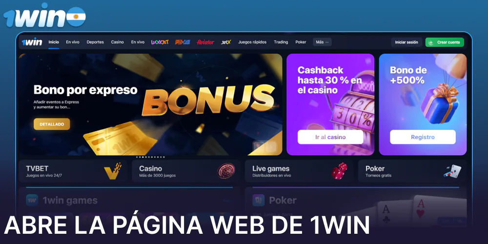Abre la página web de 1win