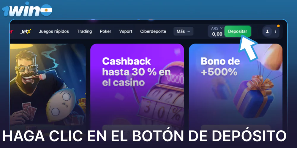 Haga clic en el botón Depósito en 1win