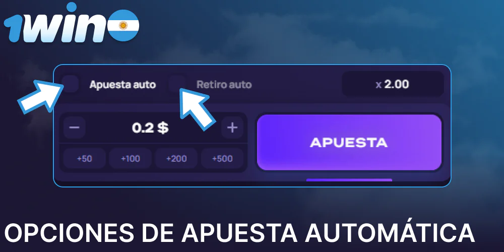 Opciones de apuesta automática disponibles en el juego Lucky Jet en 1win