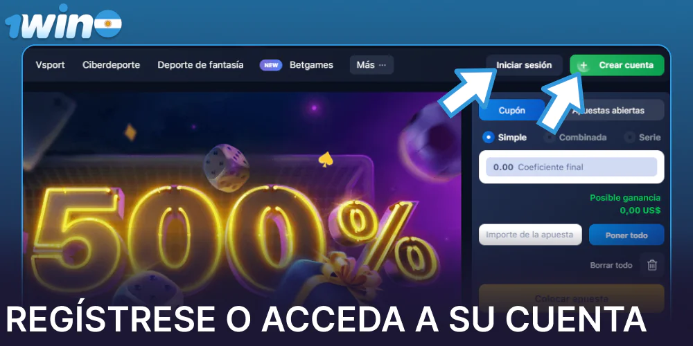 Regístrese o acceda a su cuenta en 1win