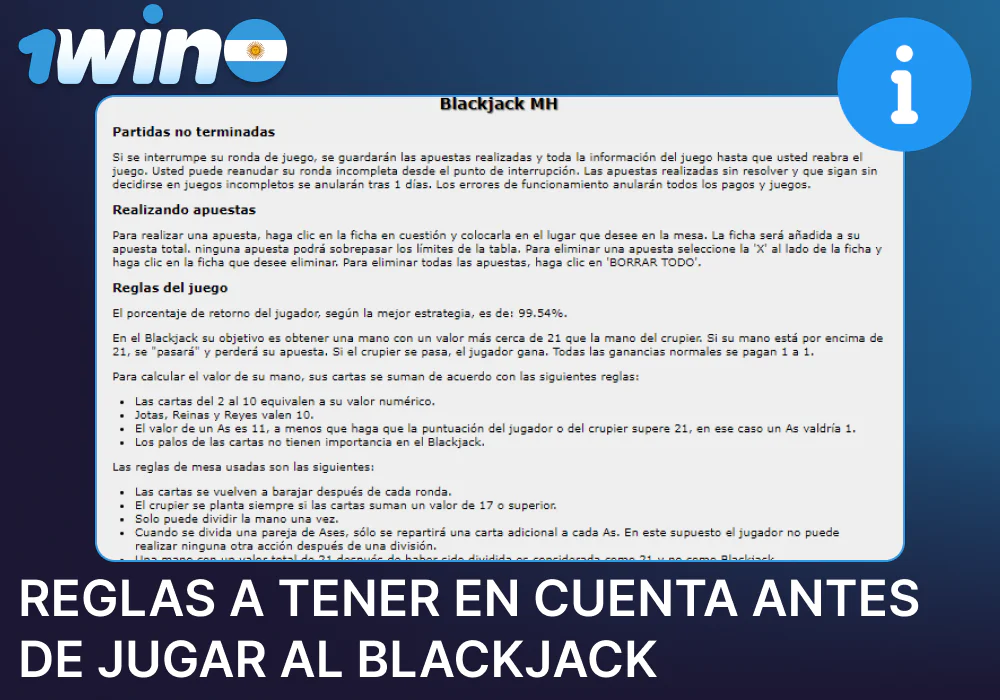 Las reglas más importantes de los juegos de Blackjack en 1win para jugadores de Argentina