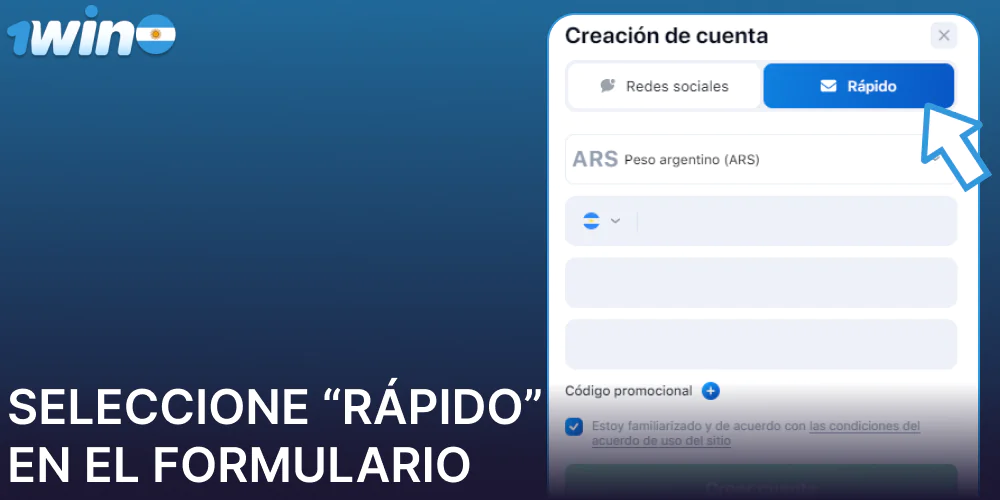 Seleccione “Rápido” en el formulario en 1win
