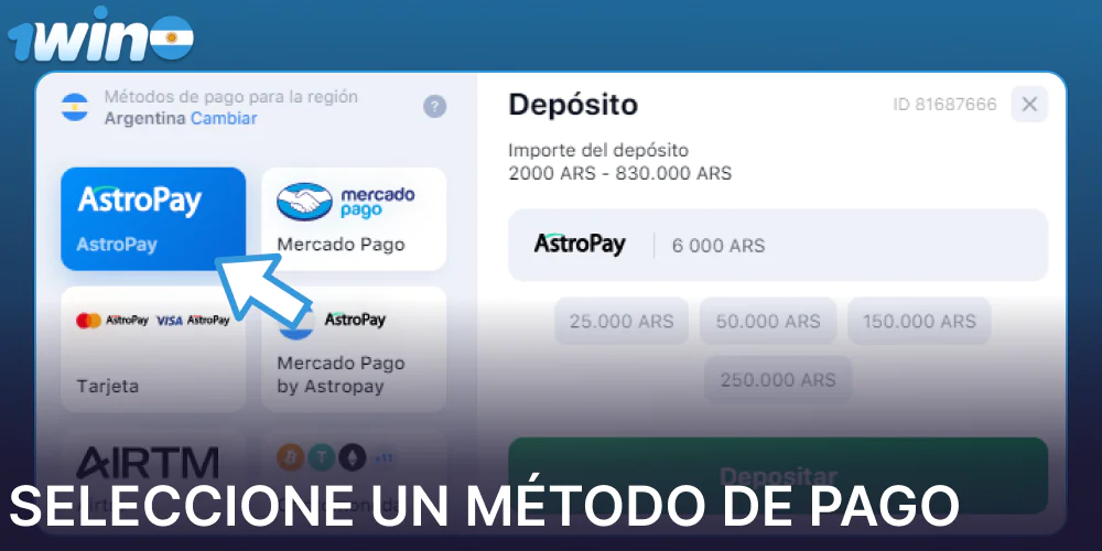 Seleccione un método de pago en 1win
