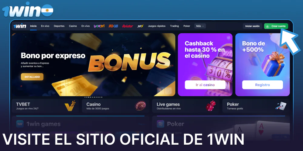 Visite el sitio oficial de 1win